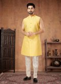 Embroidered Jacquard Yellow Indo Western - 1