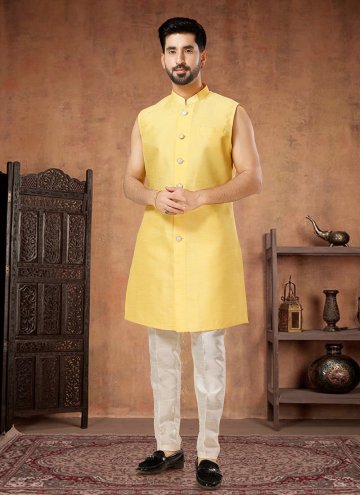 Embroidered Jacquard Yellow Indo Western