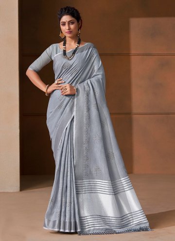 Embroidered Linen Grey Trendy Saree