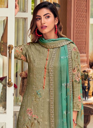 Embroidered Muslin Green Pakistani Suit