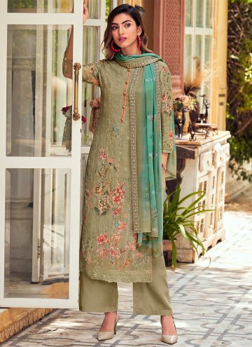Embroidered Muslin Green Pakistani Suit
