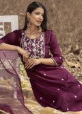 Embroidered Muslin Purple Salwar Suit - 1