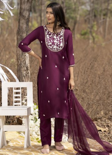 Embroidered Muslin Purple Salwar Suit