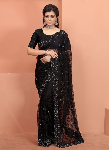 Embroidered Net Black Contemporary Saree