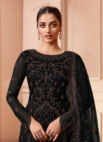 Embroidered Net Black Palazzo Suit
