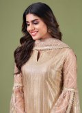 Embroidered Net Gold Straight Salwar Kameez - 1