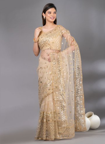 Embroidered Net Gold Trendy Saree