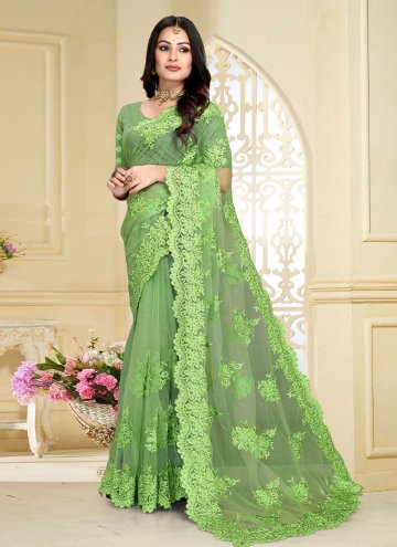 Embroidered Net Green Classic Designer Saree