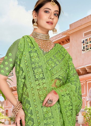 Embroidered Net Green Trendy Saree