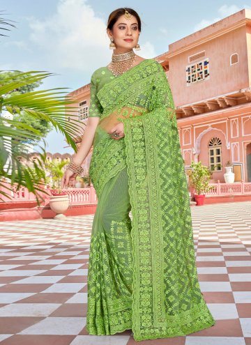 Embroidered Net Green Trendy Saree