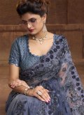 Embroidered Net Grey Contemporary Saree - 1