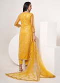 Embroidered Net Mustard Pant Style Suit - 1