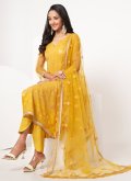 Embroidered Net Mustard Pant Style Suit - 2