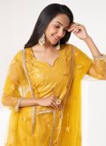 Embroidered Net Mustard Pant Style Suit - 3