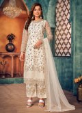 Embroidered Net Off White Leyered Salwar Suit - 1