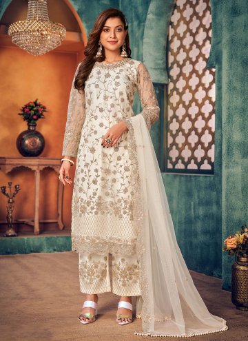 Embroidered Net Off White Leyered Salwar Suit