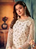 Embroidered Net Off White Leyered Salwar Suit - 2