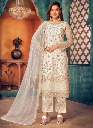 Embroidered Net Off White Leyered Salwar Suit