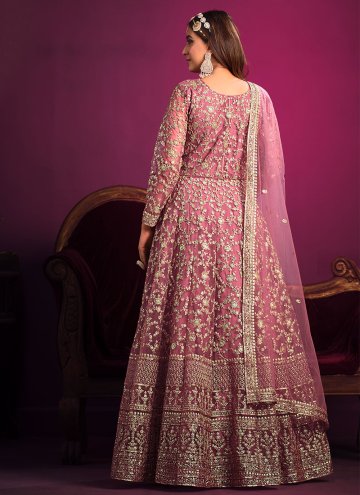 Embroidered Net Pink Anarkali Salwar Kameez