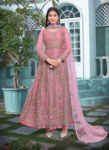 Embroidered Net Pink Salwar Suit