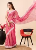 Embroidered Net Pink Trendy Saree - 3