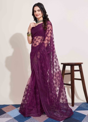 Embroidered Net Purple Classic Designer Saree