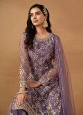 Embroidered Net Purple Salwar Suit - 1