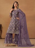 Embroidered Net Purple Salwar Suit - 3
