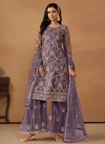 Embroidered Net Purple Salwar Suit