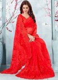 Embroidered Net Red Traditional Saree - 1
