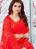 Embroidered Net Red Traditional Saree - 3