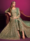 Embroidered Net Sea Green Floor Length Anarkali Salwar Suit - 2