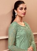 Embroidered Net Sea Green Straight Salwar Suit - 1