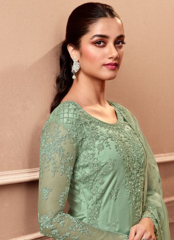 Embroidered Net Sea Green Straight Salwar Suit