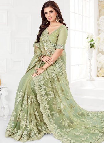 Embroidered Net Sea Green Traditional Saree