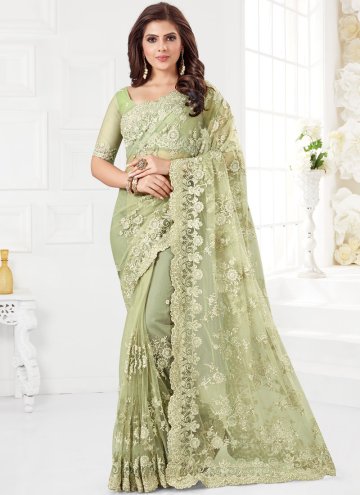 Embroidered Net Sea Green Traditional Saree