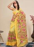Embroidered Net Yellow Contemporary Saree - 1