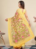 Embroidered Net Yellow Contemporary Saree - 2