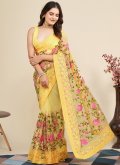 Embroidered Net Yellow Contemporary Saree - 3