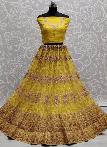 Embroidered Net Yellow Lehenga Choli