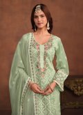 Embroidered Organza Green Salwar Suit - 1