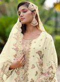 Embroidered Organza Off White Pakistani Suit - 1
