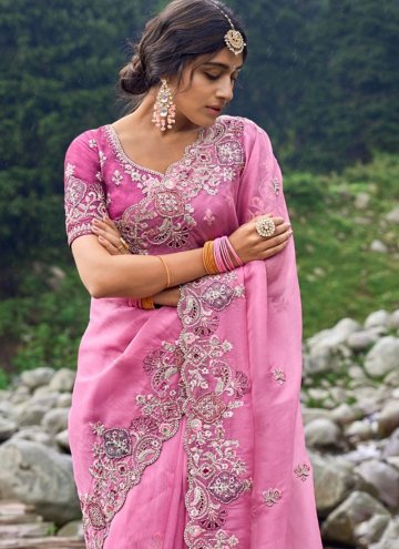 Embroidered Organza Pink Designer Saree