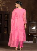 Embroidered Organza Pink Pant Style Suit - 1