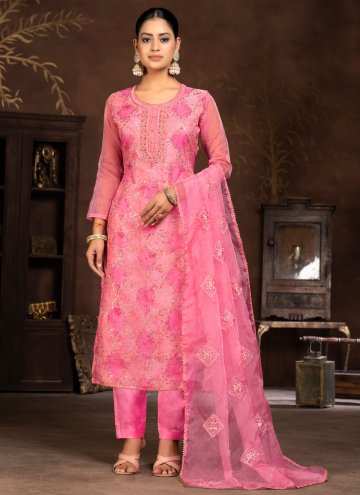 Embroidered Organza Pink Pant Style Suit