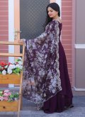 Embroidered Organza Purple Gown - 3