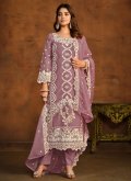 Embroidered Organza Purple Salwar Suit - 1