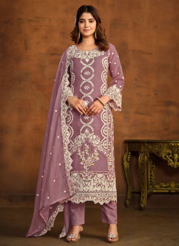 Embroidered Organza Purple Salwar Suit