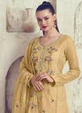 Embroidered Organza Yellow Salwar Suit - 1