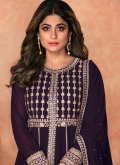 Embroidered Pure Georgette Purple Readymade Anarkali Salwar Suit - 1